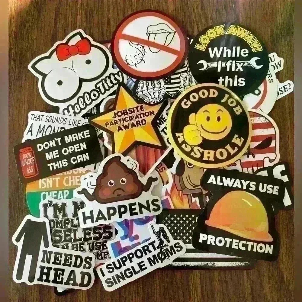 💚 2/$15 pack of 32 Variety 2-4 Inch(Dirty) Adult Humor Hard Hat/Tool Box Sticker